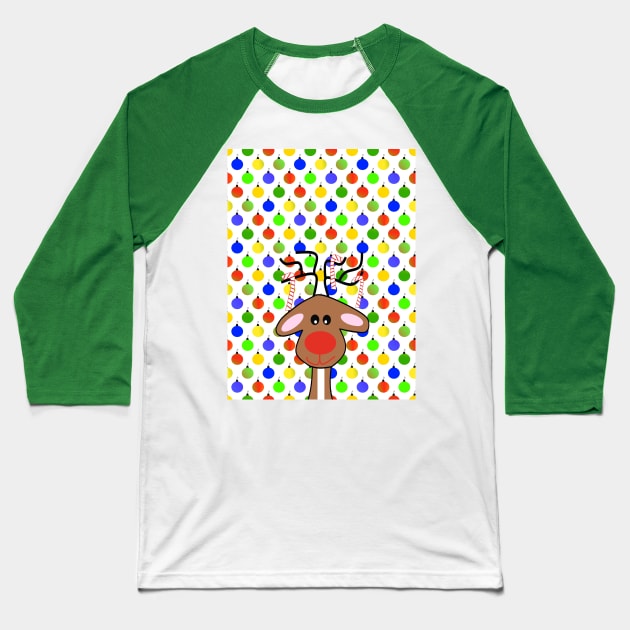 RED Nose Festive Holiday Reindeer - Cute Reindeer Art Baseball T-Shirt by SartorisArt1